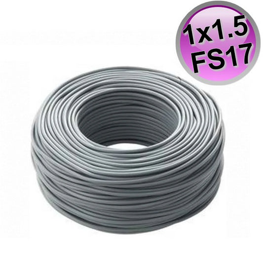 Cavo filo elettrico unipolare cordina FS17 - 1 X 1,5 mmq Grigio - rotolo 100 mt