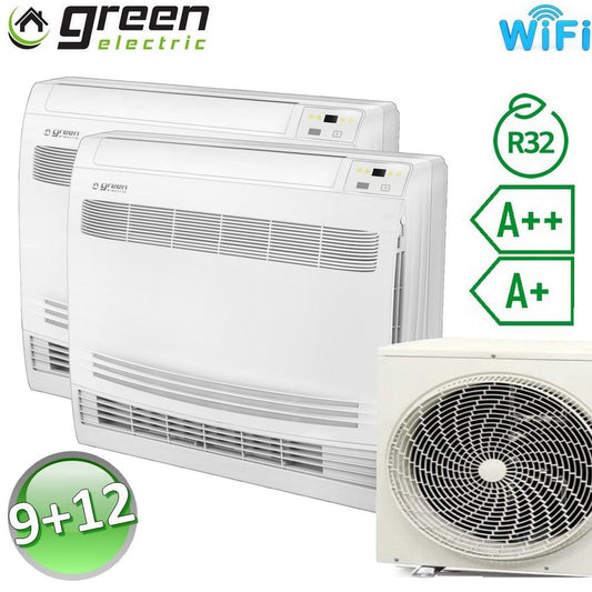 Dual 9000+12000 Btu console floor air conditioner R32 A++/A+ Green Electric EVO (UE 4.1) with WiFi