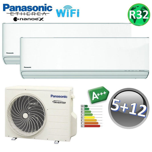 Panasonic ETHEREA R32 5000+12000 BTU A+++ Dual Split Air Conditioner with NanoeX WIFI