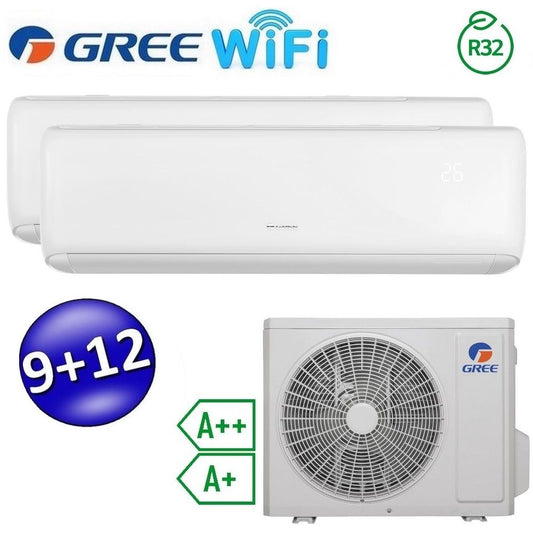 Climatizzatore inverter ARI dual split Wi-Fi 9000 + 12000 Btu (U.E.14) GREE R32 classe A++/A+