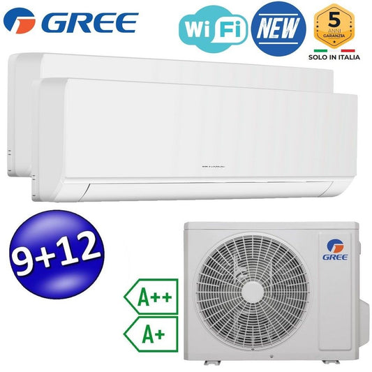 Climatizzatore inverter COSMO dual split Wi-Fi 9000 + 12000 Btu (U.E.14) GREE R32 classe A++/A+