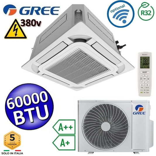 Climatizzatore mono a cassetta 380v 8 vie Gree 60000 Btu R32 - telecomando e pannello inclusi - U-MATCH 6