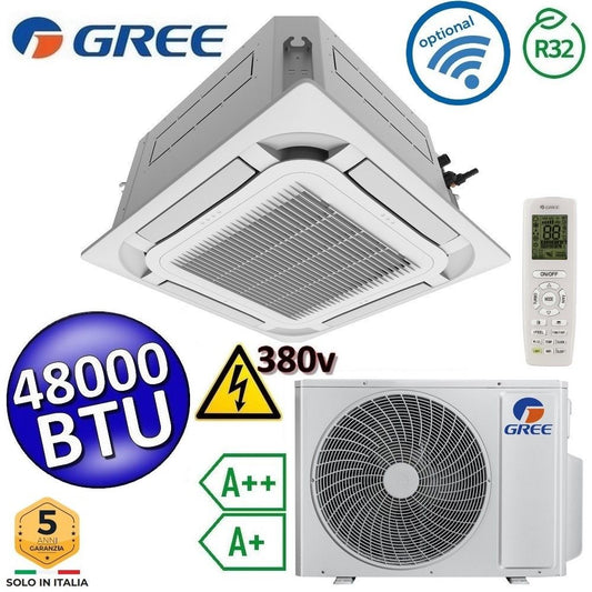 Climatizzatore mono a cassetta 8 vie Gree 48000 Btu R32 380v trifase - telecomando e pannello inclusi - U-MATCH 6