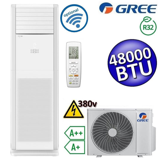 Floor Standing 48000 BTU 380V Single-Sided Air Conditioner with Remote Control - GVH48AL-M6DNC7A/I + GVH48AL-M6DNC7A/O