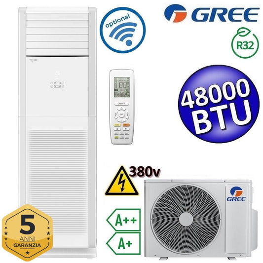 Floor Standing 48000 BTU 380V Single Column Air Conditioner with Remote Control - GVH48ALXK-M6DNC7A/I + GVH48ALXK-M6DNC7A/O