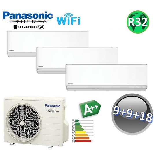Trial split air conditioner ETHEREA R32 Panasonic 9000+9000+18000 btu A++ WIFI NanoeX