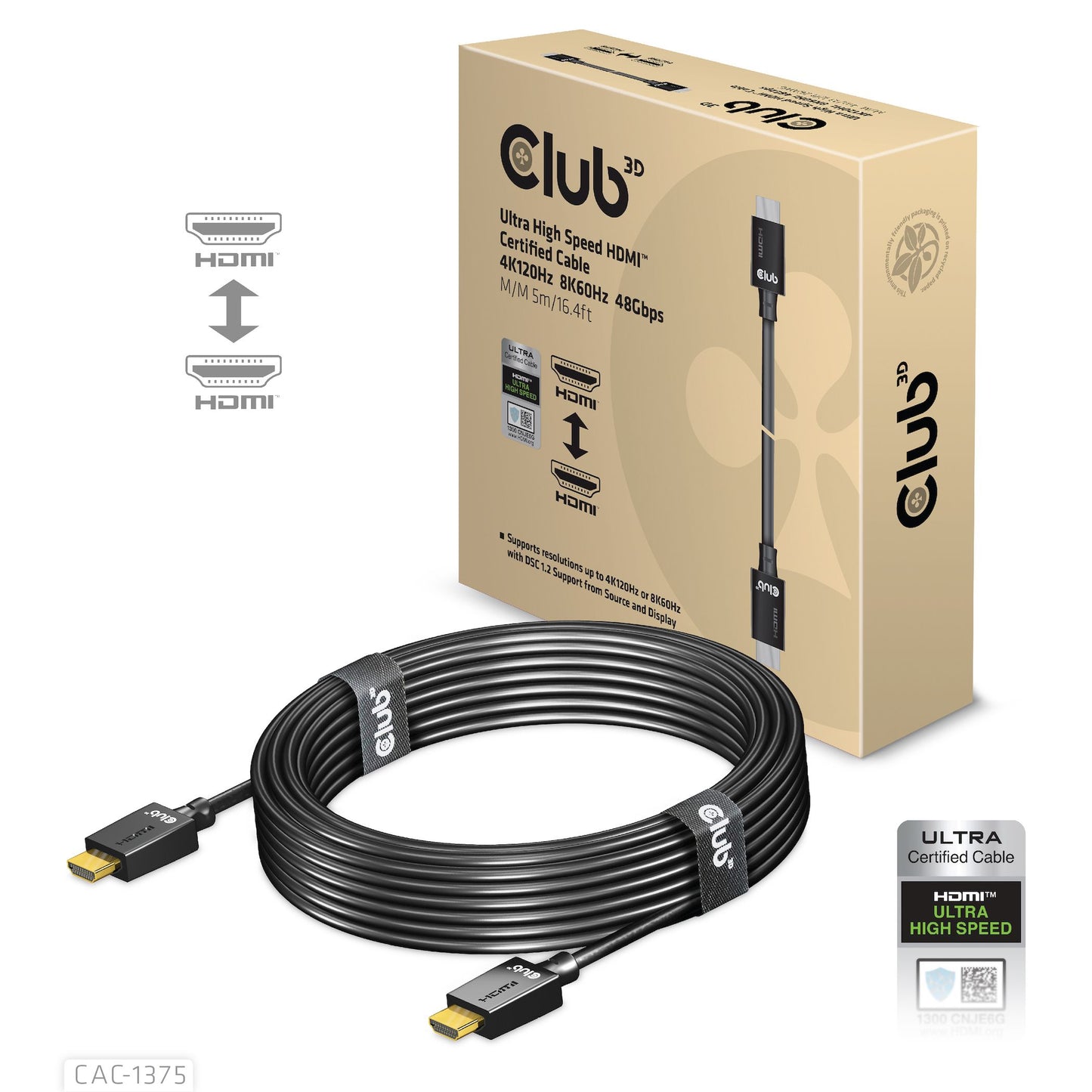 CLUB3D CAC-1375 HDMI Cable 5m HDMI Type A (Standard) Black