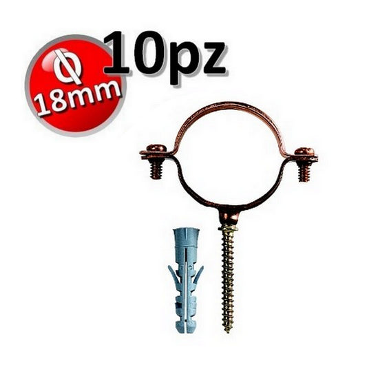 Copper pipe collar D.18 with screw and plug - set of 10