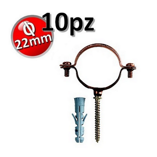 Copper collar for D.22 copper pipes with screw and plug - set of 10