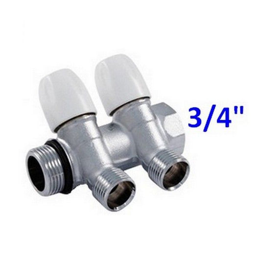 Collettore a 2 vie di distribuzione con rubinetti d\'arresto MF 3/4''