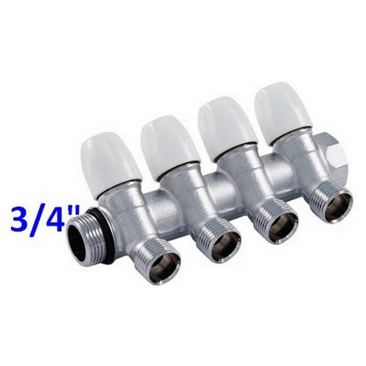 Collettore a 4 vie di distribuzione con rubinetti d'arresto MF 3/4''