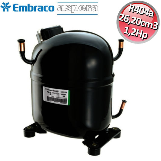 Compressore gas R404A CSR - 1,2 Hp - 26,20 cm3 - Trifase 380v - Embraco Aspera NJ2192GS