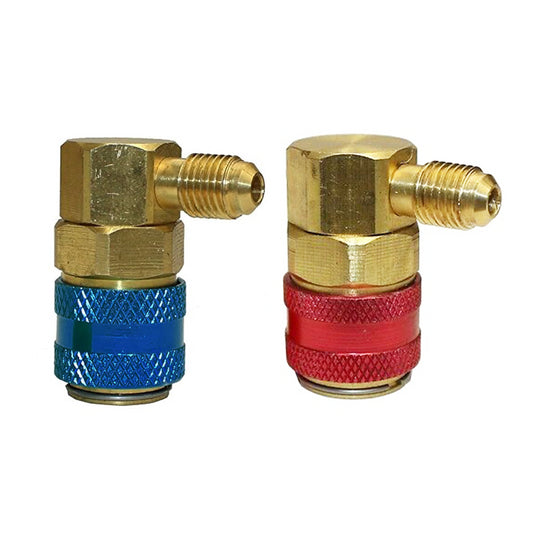 Pair of 90° low and high pressure quick couplings 1/4 SAE - R134A gas