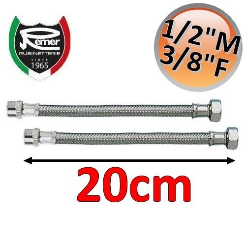 Pair of FLEXITALY 20cm flexible water hoses - 1/2 male 3/8 female