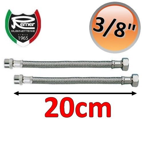 Pair of FLEXITALY 20cm flexible water hoses - 3/8 male female