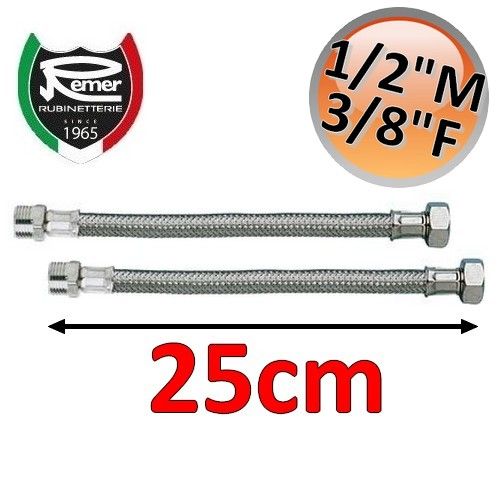 Pair of FLEXITALY 25cm flexible water hoses - 1/2 male 3/8 female