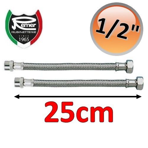 Pair of FLEXITALY 25cm flexible water hoses - 1/2 male female