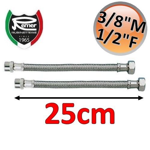 Pair of FLEXITALY 25cm flexible water hoses - 3/8 male 1/2 female