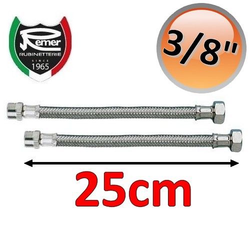 Pair of FLEXITALY 25cm flexible water hoses - 3/8 male female