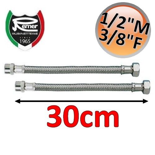 Pair of FLEXITALY 30cm flexible water hoses - 1/2 male 3/8 female