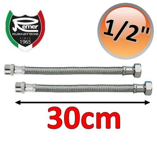 Pair of FLEXITALY 30cm flexible water hoses - 1/2 male female