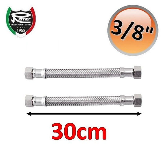 Pair of FLEXITALY 30cm flexible water hoses - 3/8 female to female