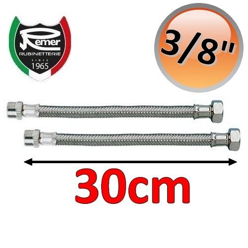 Pair of FLEXITALY 30cm flexible water hoses - 3/8 male female
