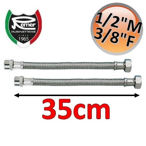 Pair of FLEXITALY 35cm flexible water hoses - 1/2 male 3/8 female