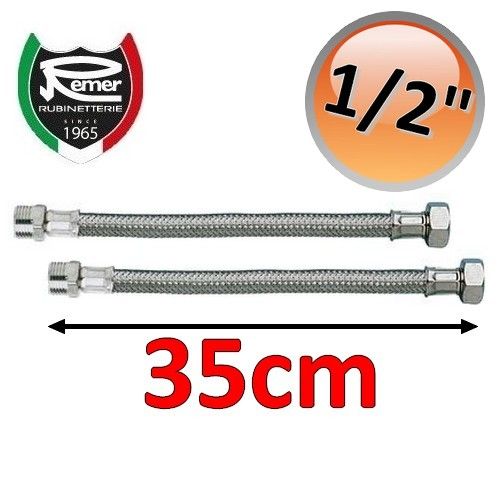 Pair of FLEXITALY 35cm flexible water hoses - 1/2 male female