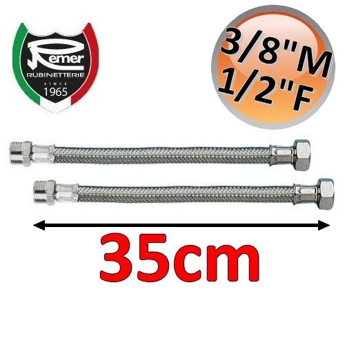 Pair of FLEXITALY 35cm flexible water hoses - 3/8 male 1/2 female
