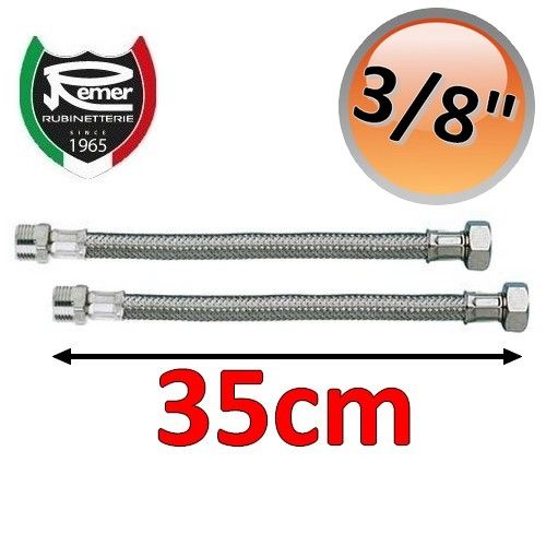Pair of FLEXITALY 35cm flexible water hoses - 3/8 male female