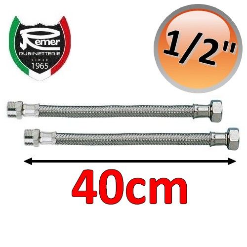 Pair of FLEXITALY 40cm flexible water hoses - 1/2 male female