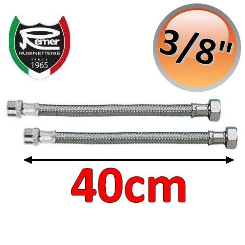 Pair of FLEXITALY 40cm flexible water hoses - 3/8 male female