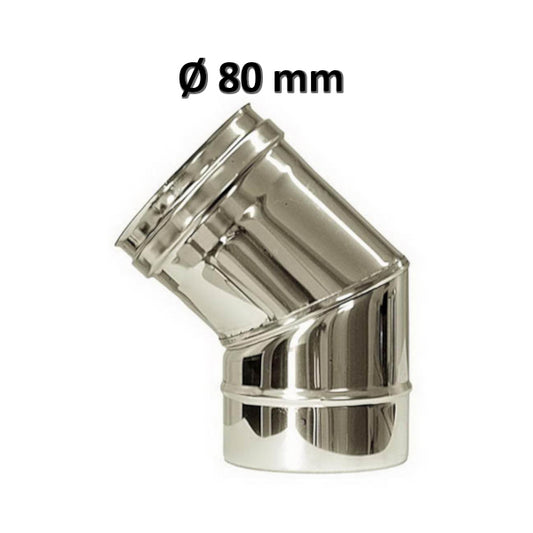 45° bend Ø 80 mm in stainless steel for single-wall chimney flue