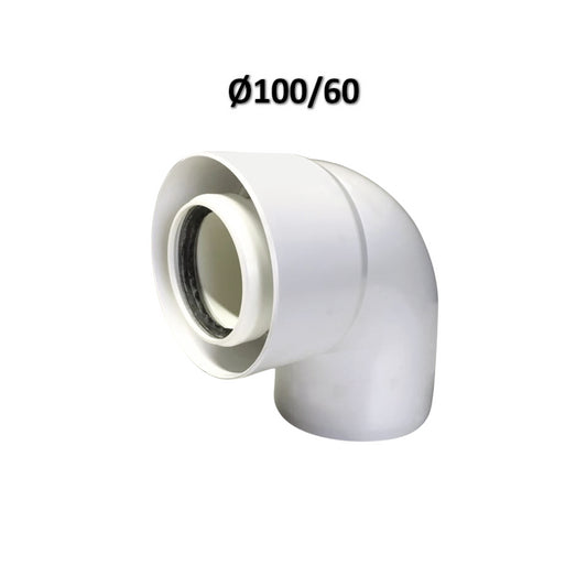 90° COAXIAL BEND Ø 60/100 mm PVC/PPS WHITE for condensing boilers