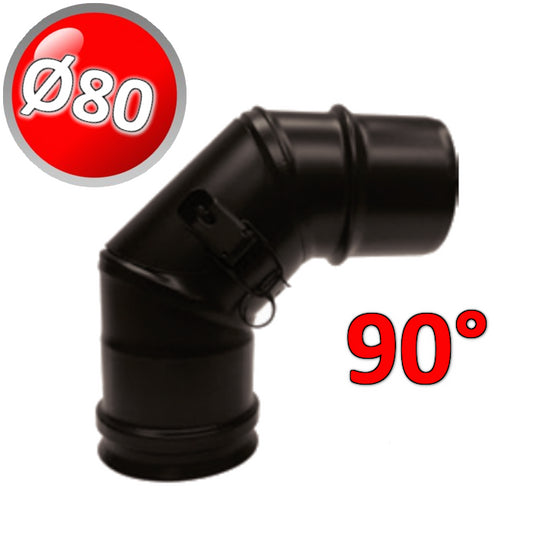 90° bend Ø 80 mm - 3-sector steel inspectionable black for pellet stoves