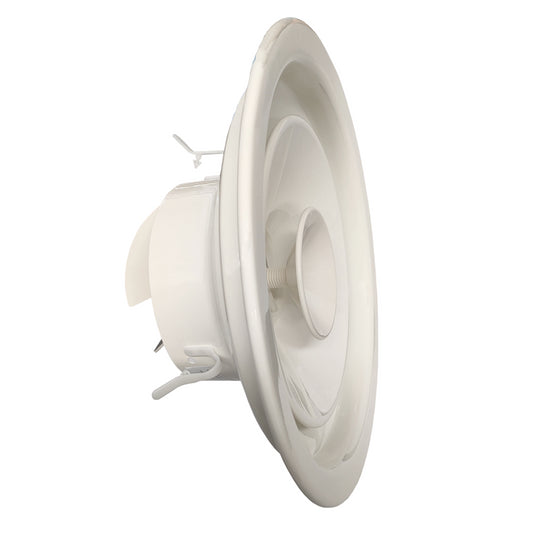 Circular diffuser with adjustable cones, anemostat, Ø 160 in white aluminium, with integrated damper