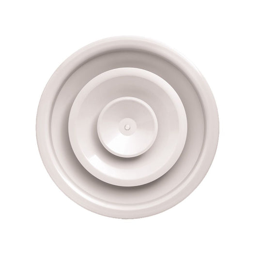 Circular diffuser with adjustable cones, anemostat, Ø 200 in white aluminium, with integrated damper