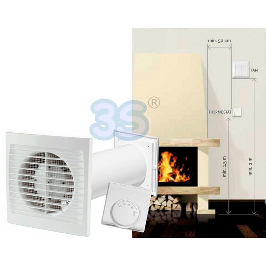 Heat recovery distributor fan with thermostat - fireplace or pellet stove room