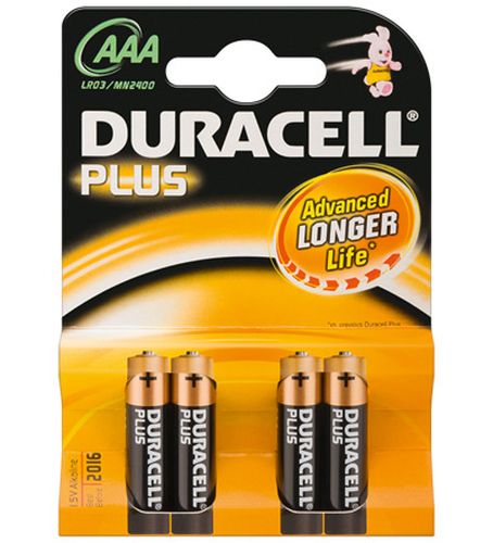 DURACELL PILE ALCALINE AAA 1,5V NON RICARICABILI PLUS POWER CONFEZIONE DA 4 PILE