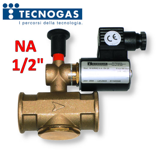 Elettrovalvola per gas in ottone a riarmo manuale Ø 1/2'' FF normalmente aperta NA - 230 Vac