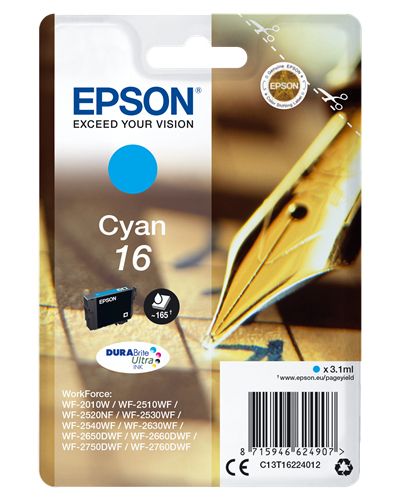 EPSON CART INK CIANO PER WF-2510WF, WF-2520NF, WF-2530WF WF-2540WF SERIE 16 PENNA E CRUCIVERBA