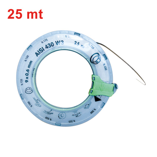 Fascetta stringitubo in acciaio inox AISI 430 - rocchetto intero lunghezza 25 mt