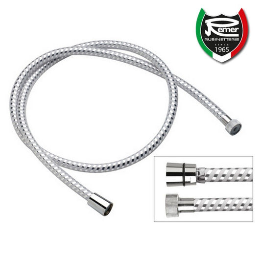 120 cm "BIFLEX" shower hose in non-toxic PVC, chrome-white with conical connection