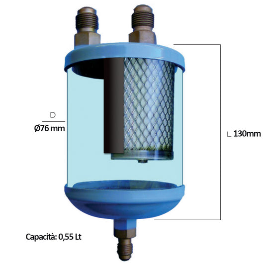 GAR filtro Separatore d'olio 0,55 Lt per recupero gas - 3x attacchi 1/4'' sae