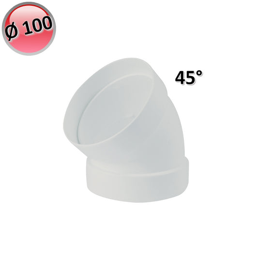 Gomito curva 45° Ø 100 mm in plastica per condotto aria VMC cappa cucina