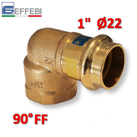 Gomito curva 90° in bronzo F 1'' x Ø 22 mm - rame a pressare UNICO per acqua e gas
