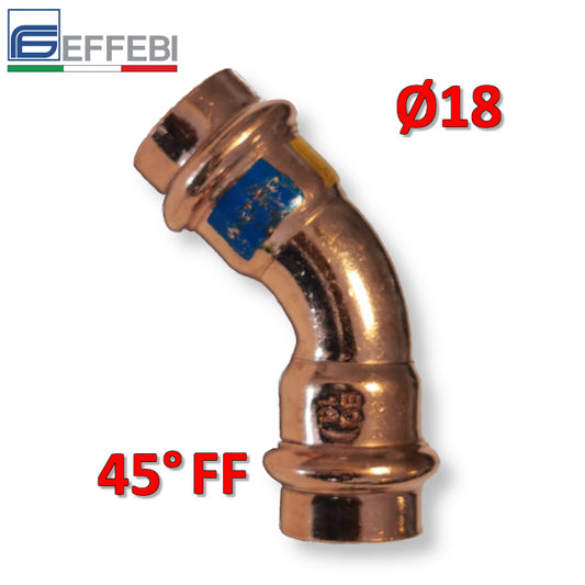 FF 45° elbow bend Ø 18 mm - UNICO press-fit copper for water and gas