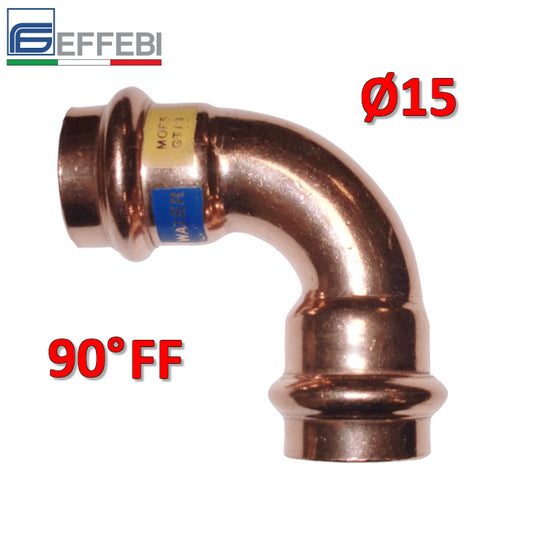 FF 90° elbow bend Ø 15 mm - UNICO press-fit copper for water and gas
