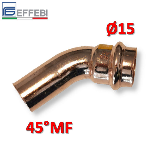 MF 45° elbow bend Ø 15 mm - UNICO press-fit copper for water and gas